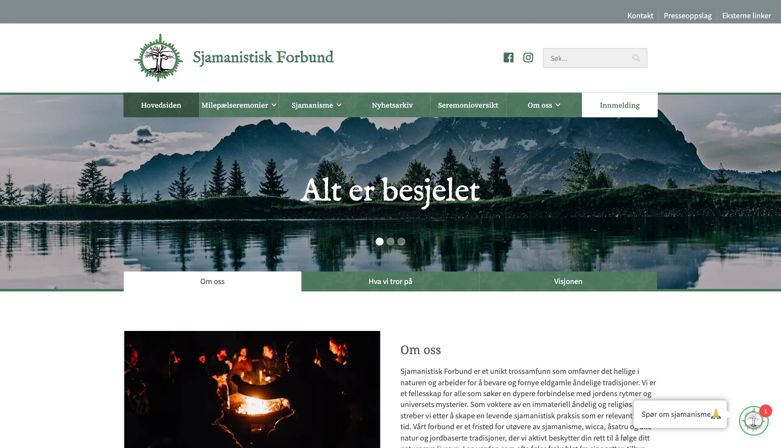 Sjamanistisk Forbund nettside