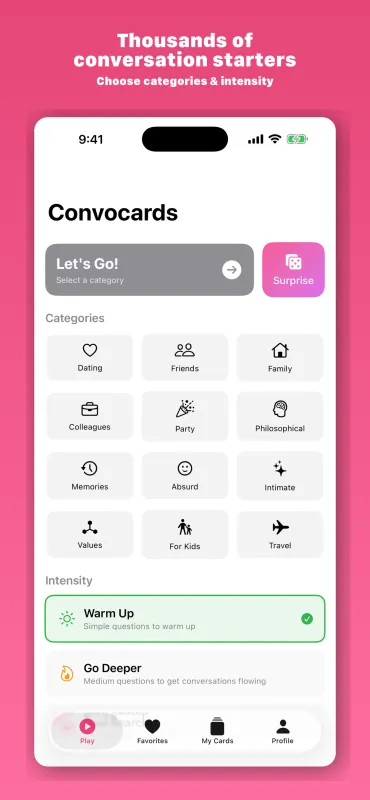 Kindling Cards — kategorier